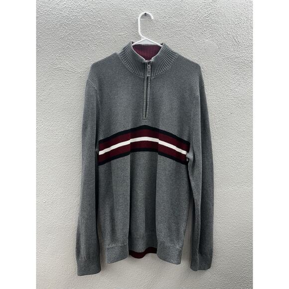 Eddie Bauer Mens Sweater Size Large Gray Long Sleeve Knit 1/4 Zip - Picture 1 of 11